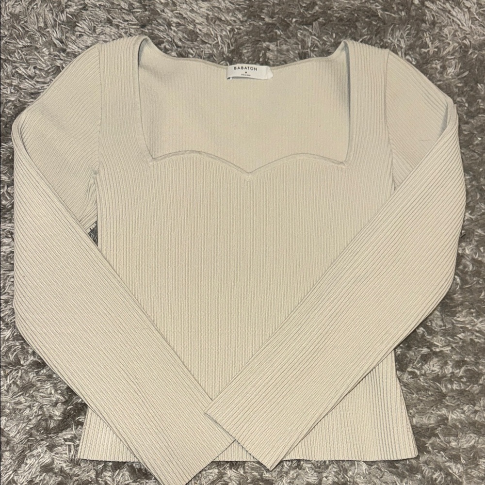 Babaton Cream Ribbed Knit Top